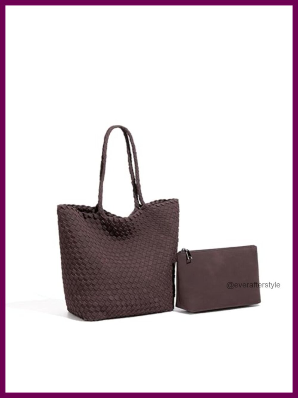 Faux Suede Woven Tote Bag Set with Pouch Slouchy Shoulder Bag